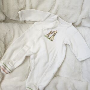 Little Me White Footie with Giraffe Design